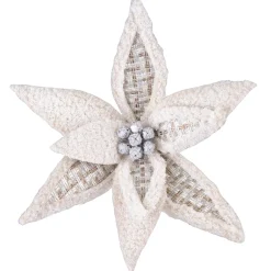 Discount Christmas Forever POINSETTIA HEAD NATURAL / IVORY 12″FLUFFY W/ ALTERNATE BURLAP PETALS W/ CLIP