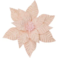Online Christmas Forever POINSETTIA HEAD PINK IRID 12″ VELVET W/ GLITTER & CLIP