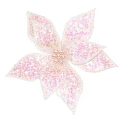 Clearance Christmas Forever POINSETTIA HEAD PINK IRR. 12″ W/ IRIDESCENT GLITTER & CLIP