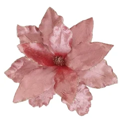 Outlet Christmas Forever POINSETTIA HEAD PINK ROSE 10.5″ VELVET W/ GLITTER EDGE & CLIP