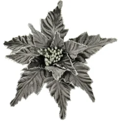 Online Christmas Forever POINSETTIA HEAD PLATINUM 11″ VELVET W/ GLITTER & CLIP