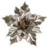 Clearance Christmas Forever POINSETTIA HEAD PLATINUM 12″ METALLIC W/ GOLD GLITTER & CLIP