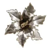 Christmas Forever POINSETTIA HEAD PLATINUM 12″ METALLIC W/GOLD SEQUIN & CLIP