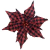Online Christmas Forever POINSETTIA HEAD RED / BLACK 9″ PLAID W/GLITTER & CLIP