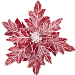 Best Christmas Forever POINSETTIA HEAD RED 12″ FROSTED W/ POINTY EDGES