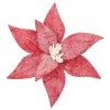 Clearance Christmas Forever POINSETTIA HEAD RED 11.5″ FROSTED WOOL W/ CLIP