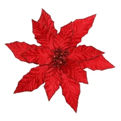 Online Christmas Forever POINSETTIA HEAD RED 12″ VELVET W/ GLITTER & CLIP