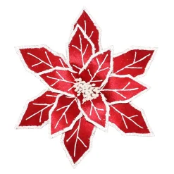 Discount Christmas Forever POINSETTIA HEAD RED 12″ VELVET W/WHITE GLTR. & CLIP