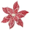 Clearance Christmas Forever POINSETTIA HEAD RED 12″ VELVET WHITE ICE EDGE AND FROSTING W/ CLIP