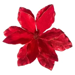 Online Christmas Forever POINSETTIA HEAD RED 10.5″ VELVET W/ GLITTER EDGE & CLIP