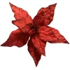Outlet Christmas Forever POINSETTIA HEAD RED 7.5″ VELVET W/ GLITTER EDGE & CLIP