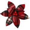 Outlet Christmas Forever POINSETTIA HEAD RED /BLACK/WHITE 12.5 PLAID W/BELLS W/CLIP
