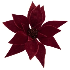 Outlet Christmas Forever POINSETTIA HEAD RED DARK 9″ VELVET W/ CLIP