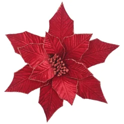 Online Christmas Forever POINSETTIA HEAD RED /DEEP RED 12.5″ VELVET W/ CLIP