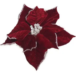 Discount Christmas Forever POINSETTIA HEAD RED /WHITE 9″ SNOW EDGE CARDED W/ CLIP