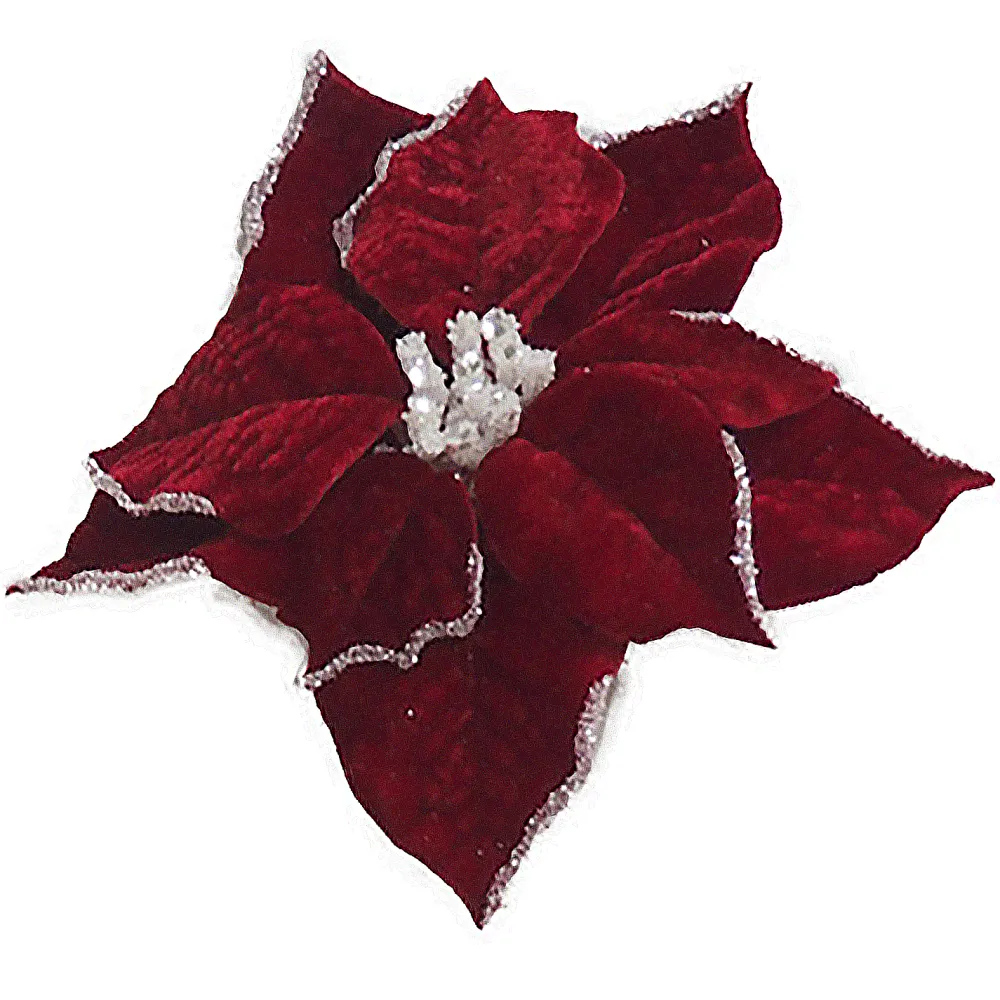 Discount Christmas Forever POINSETTIA HEAD RED /WHITE 9″ SNOW EDGE CARDED W/ CLIP