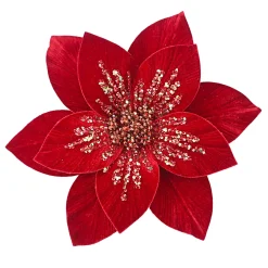 Online Christmas Forever POINSETTIA HEAD RED-DARK 11.5″ VELVET W/GOLD SEQUINS W/ CLIP