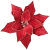 Discount Christmas Forever POINSETTIA HEAD RED-DARK 12″ VELVET W /GOLD GLITTER EDGE W/CLIP