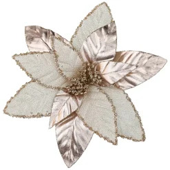 Discount Christmas Forever POINSETTIA HEAD ROSE GOLD 12″ LEATHER/ METALLIC W/ CLIP