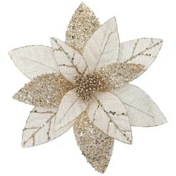 Discount Christmas Forever POINSETTIA HEAD ROSE GOLD 12″ GLITTER METALLIC W/ CLIP
