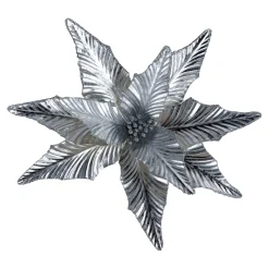 Best Christmas Forever POINSETTIA HEAD SILVER 10.5″ RIBBED FABRIC W/ CLIP