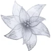 Outlet Christmas Forever POINSETTIA HEAD SILVER 11″ SHEER W/ RHINESTONE EDGE & CLIP