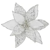 Christmas Forever POINSETTIA HEAD SILVER/PT 11.5″ METALLIC ICED W/ CLIP
