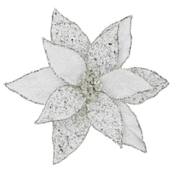 Christmas Forever POINSETTIA HEAD SILVER/PT 11.5″ METALLIC ICED W/ CLIP