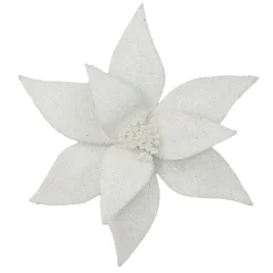 Discount Christmas Forever POINSETTIA HEAD WHITE 11.5″ FROSTED WOOL W/ CLIP