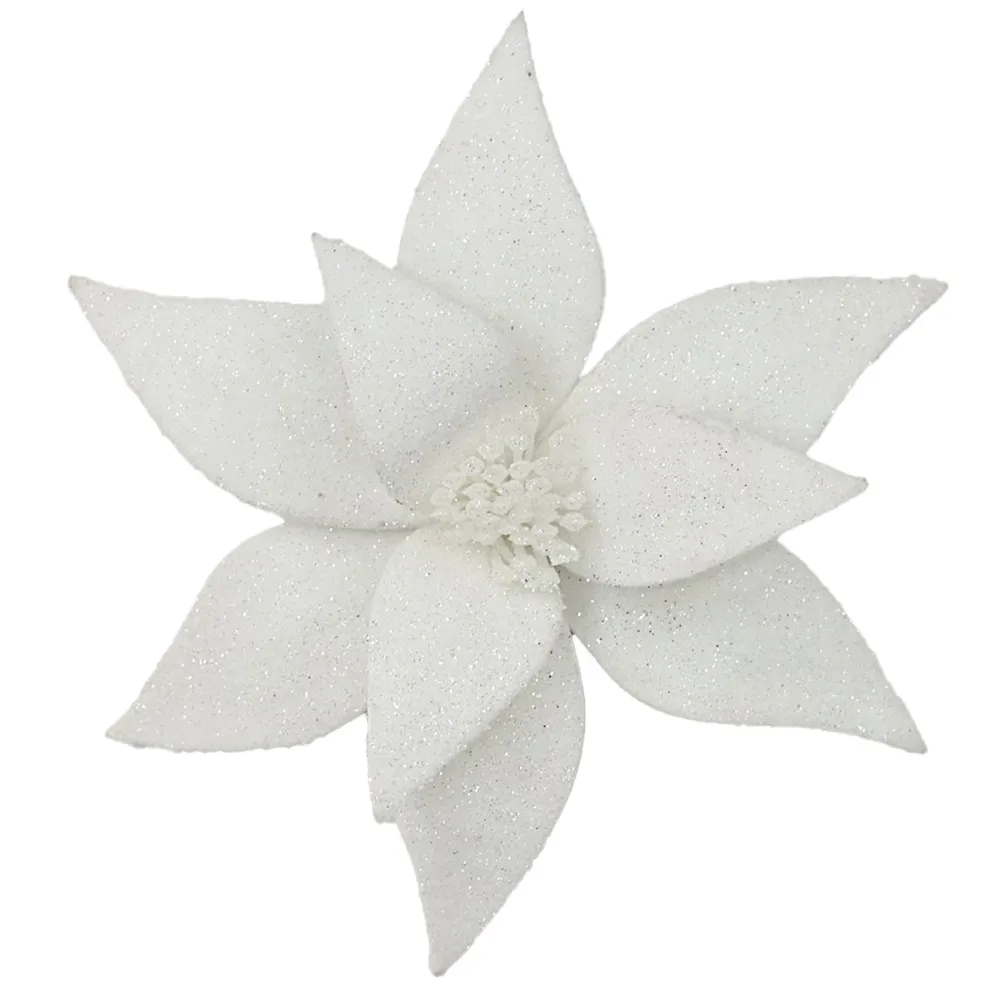 Discount Christmas Forever POINSETTIA HEAD WHITE 11.5″ FROSTED WOOL W/ CLIP