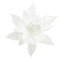 Best Christmas Forever POINSETTIA HEAD WHITE 12″ VELVET W/ GLITTER & CLIP