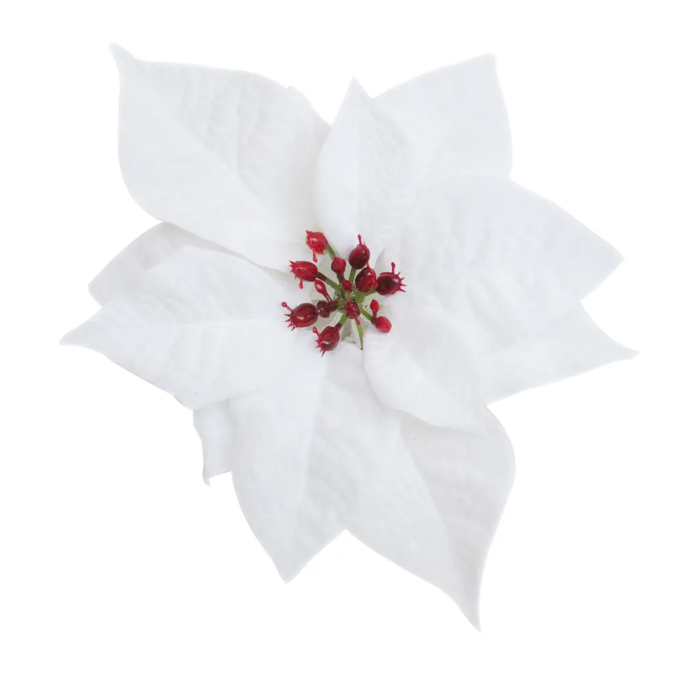 Sale Christmas Forever POINSETTIA HEAD WHITE 6.5″ VELVET W/CLIP