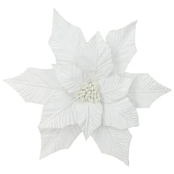 Clearance Christmas Forever POINSETTIA HEAD WHITE 12.5″ VELVET W/ CLIP