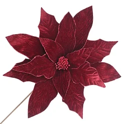 Sale Christmas Forever POINSETTIA STEM BURGUNDY 18″ HEAD VELVET W/ 24″ STEM