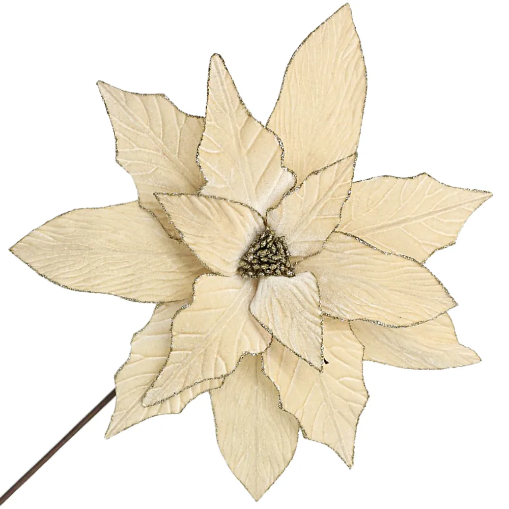 Hot Christmas Forever POINSETTIA STEM CHAMPAGNE 18″ HEAD VELVET W/ 24″ STEM