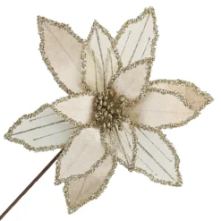 Sale Christmas Forever POINSETTIA STEM CHAMPAGNE 12″ HEAD VELVET SHEER W/ 20″ STEM