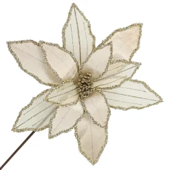 Discount Christmas Forever POINSETTIA STEM CHAMPAGNE 16″ HEAD VELVET SHEER W/ 20″ STEM