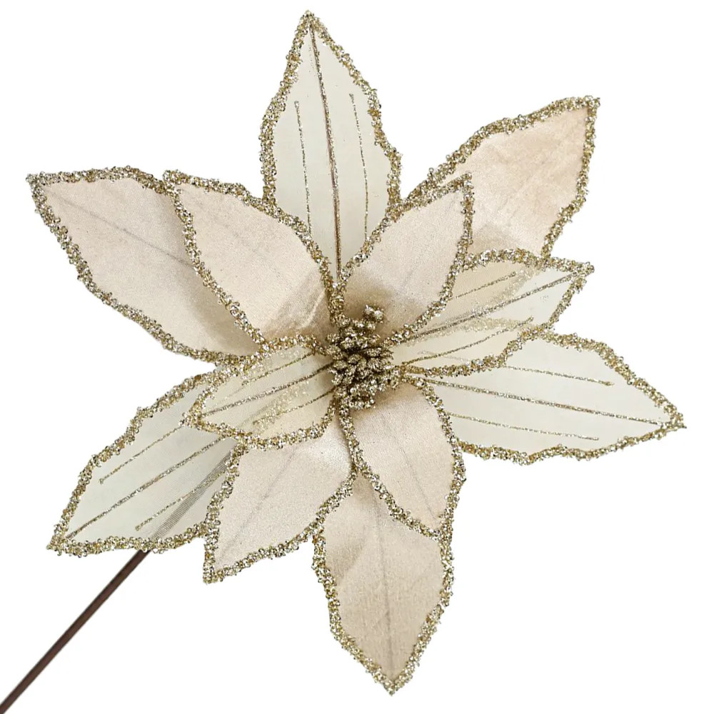 Discount Christmas Forever POINSETTIA STEM CHAMPAGNE 16″ HEAD VELVET SHEER W/ 20″ STEM