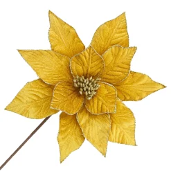 Outlet Christmas Forever POINSETTIA STEM GOLD 12″ VELVET W/ 20″ STEM