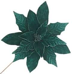 Christmas Forever POINSETTIA STEM GREEN EMERALD 18″ HEAD VELVET W/ 24″ STEM