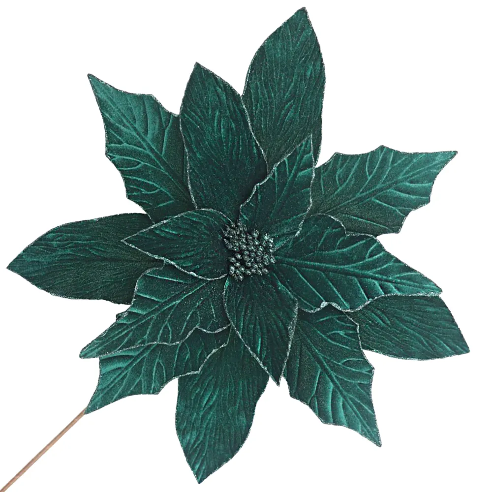 Christmas Forever POINSETTIA STEM GREEN EMERALD 18″ HEAD VELVET W/ 24″ STEM