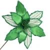 Outlet Christmas Forever POINSETTIA STEM GREEN EMERALD 12″ HEAD VELVET SHEER W/ 20″ STEM