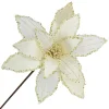 Outlet Christmas Forever POINSETTIA STEM IVORY 12″ HEAD VELVET SHEER W/ 20″ STEM