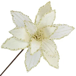 Outlet Christmas Forever POINSETTIA STEM IVORY 12″ HEAD VELVET SHEER W/ 20″ STEM