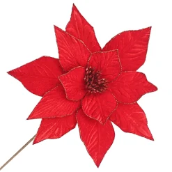 Hot Christmas Forever POINSETTIA STEM RED 12″ HEAD VELVET W/ 20″ STEM