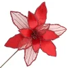 Clearance Christmas Forever POINSETTIA STEM RED 16″ HEAD VELVET SHEER W/ 20″ STEM