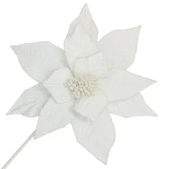 Discount Christmas Forever POINSETTIA STEM WHITE 12″ HEAD VELVET W/ 20″ STEM