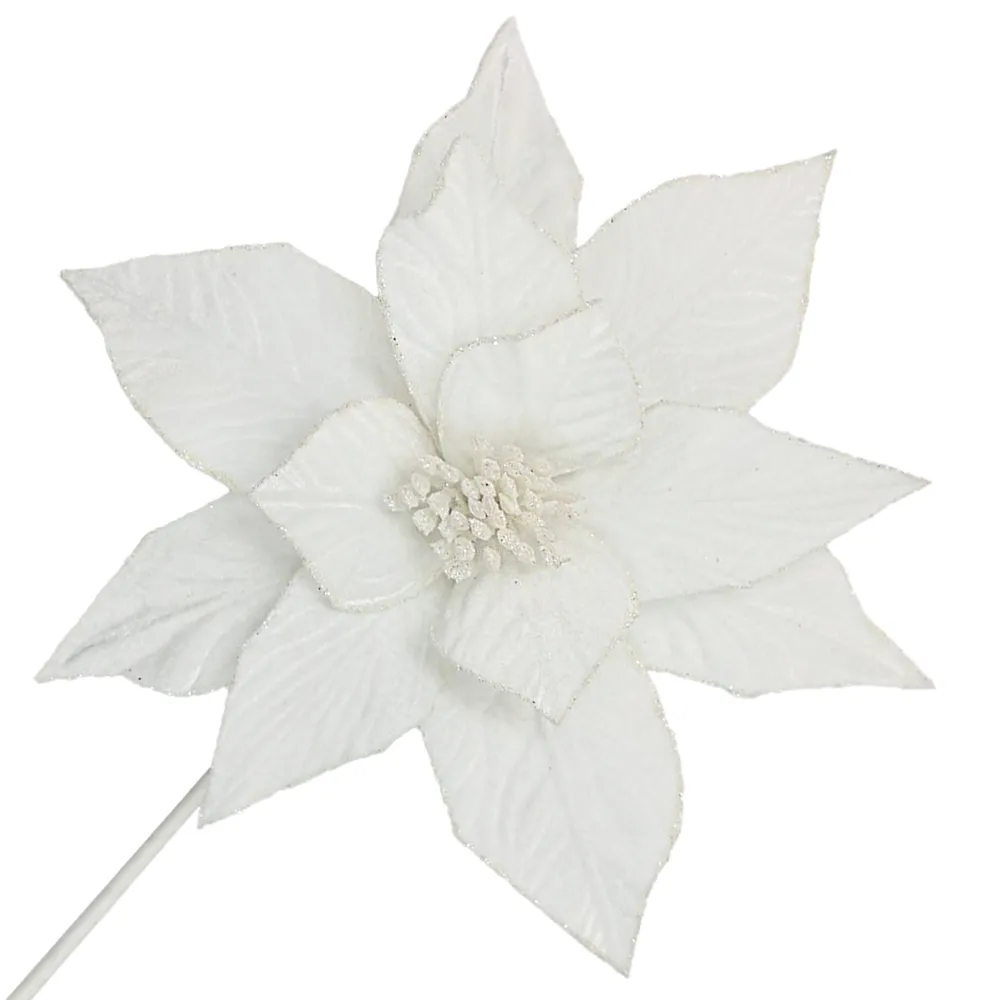 Discount Christmas Forever POINSETTIA STEM WHITE 12″ HEAD VELVET W/ 20″ STEM