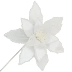Clearance Christmas Forever POINSETTIA STEM WHITE 12″ HEAD VELVET SHEER W/ 20″ STEM