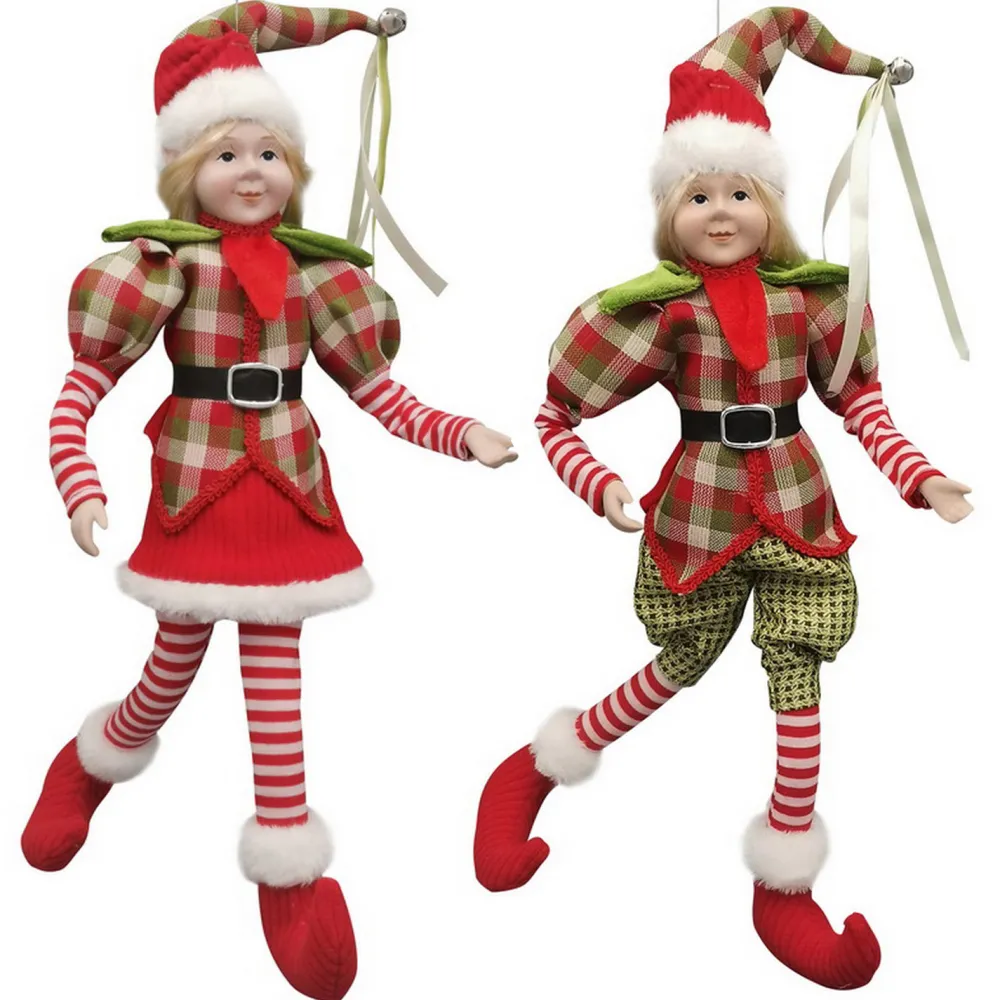 New Christmas Forever POSABLE BOY/ GIRL 18″ RED/ GREEN/ BEIGE CHECK